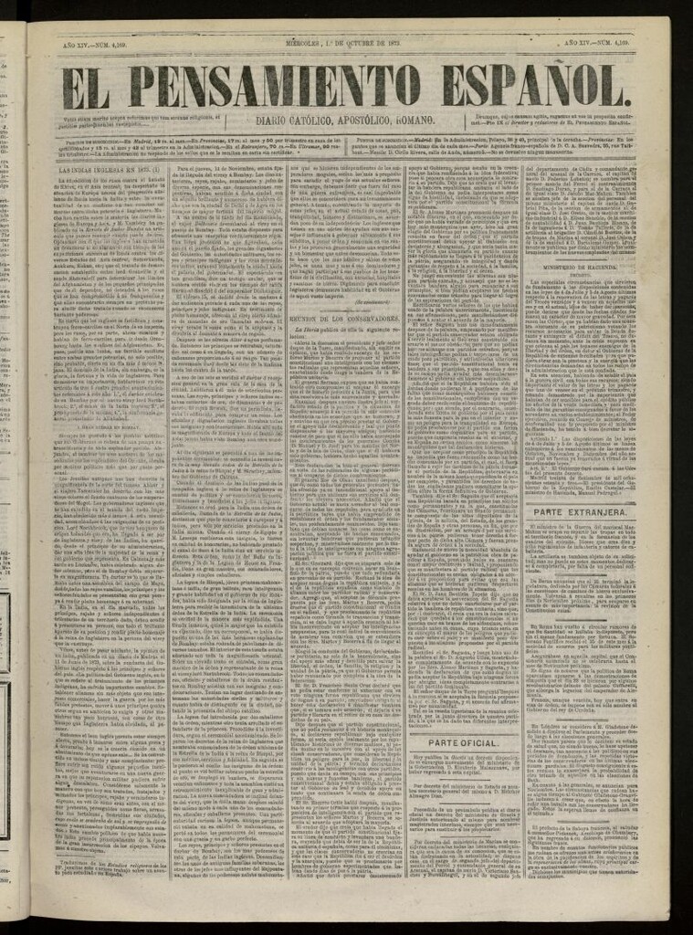 Miniatura de El Pensamiento Español del 1 de octubre de 1873, nº 4169