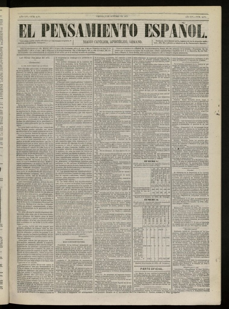 Miniatura de El Pensamiento Español del 3 de octubre de 1873, nº 4171