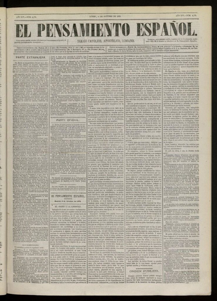 Miniatura de El Pensamiento Español del 6 de octubre de 1873, nº 4173