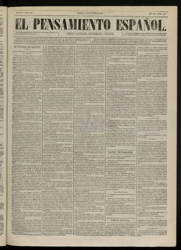 Miniatura de El Pensamiento Español del 14 de octubre de 1873, nº 4180