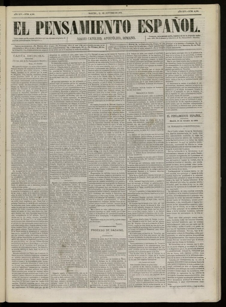 Miniatura de El Pensamiento Español del 21 de octubre de 1873, nº 4186