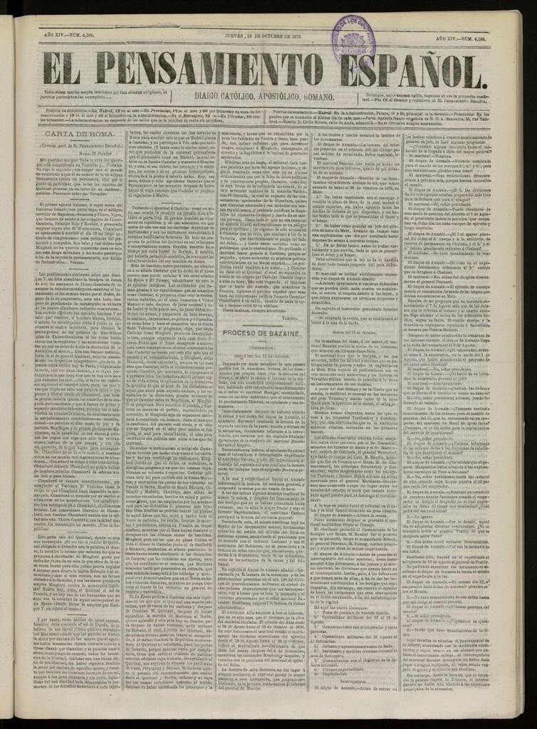 Miniatura de El Pensamiento Español del 23 de octubre de 1873, nº 4188