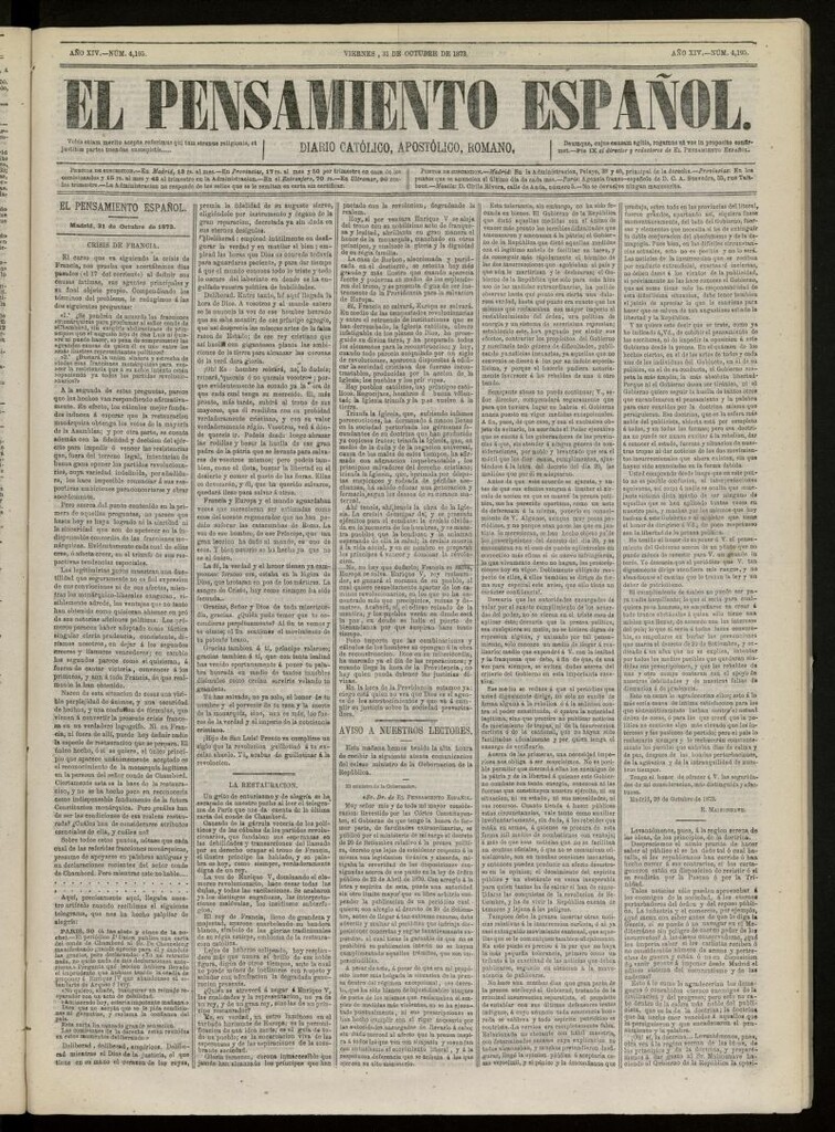 Miniatura de El Pensamiento Español del 31 de octubre de 1873, nº 4195