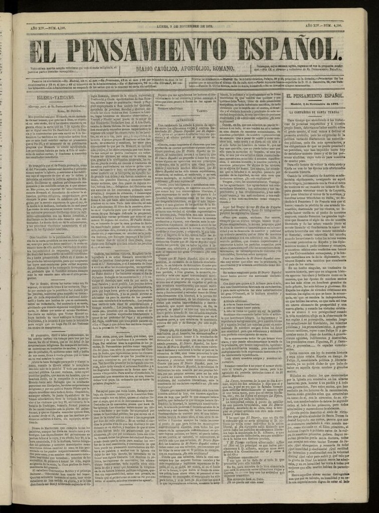 Miniatura de El Pensamiento Español del 3 de noviembre de 1873 nº 4196