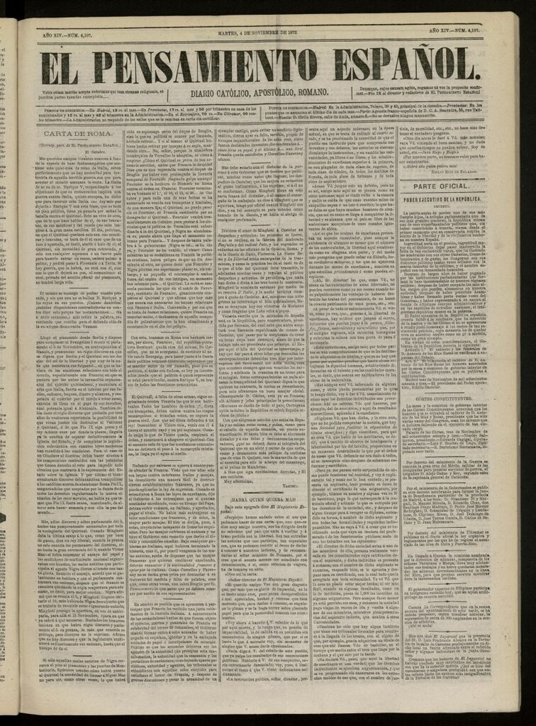 Miniatura de El Pensamiento Español del 4 de noviembre de 1873 nº 4197