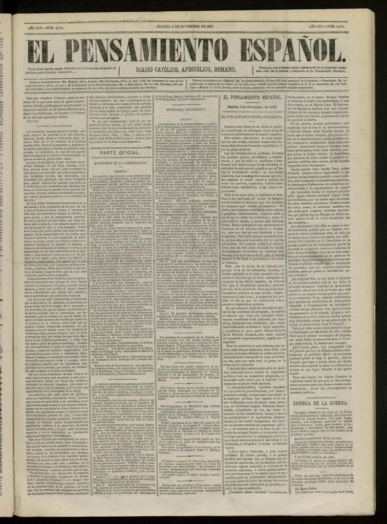 Miniatura de El Pensamiento Español del 8 de noviembre de 1873, nº 4101[sic]