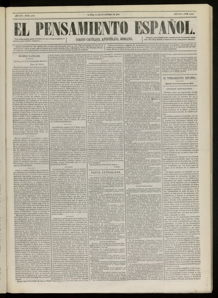 Miniatura de El Pensamiento Español del 10 de noviembre de 1873, nº 4102[sic]