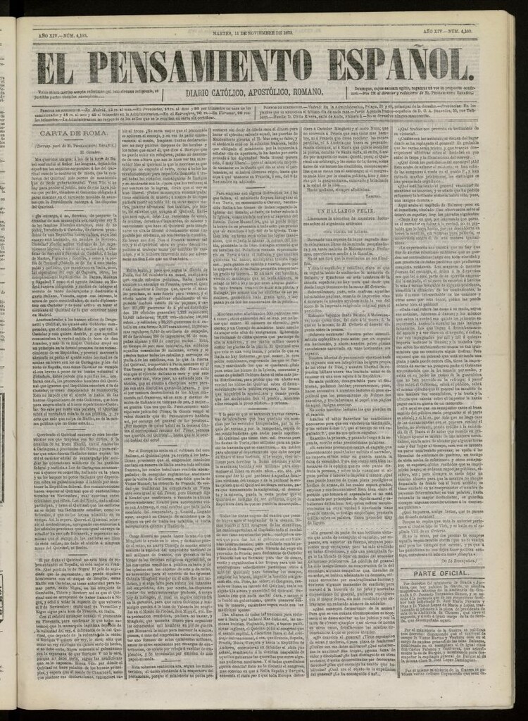 Miniatura de El Pensamiento Español del 11 de noviembre de 1873, nº 4103[sic]