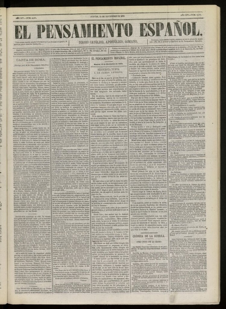 Miniatura de El Pensamiento Español del 13 de noviembre de 1873, nº 4105[sic]