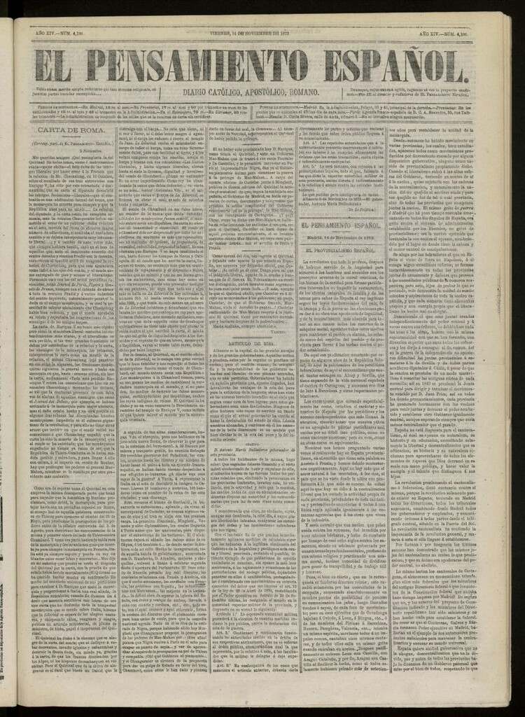 Miniatura de El Pensamiento Español del 14 de noviembre de 1873, nº 4106[sic]