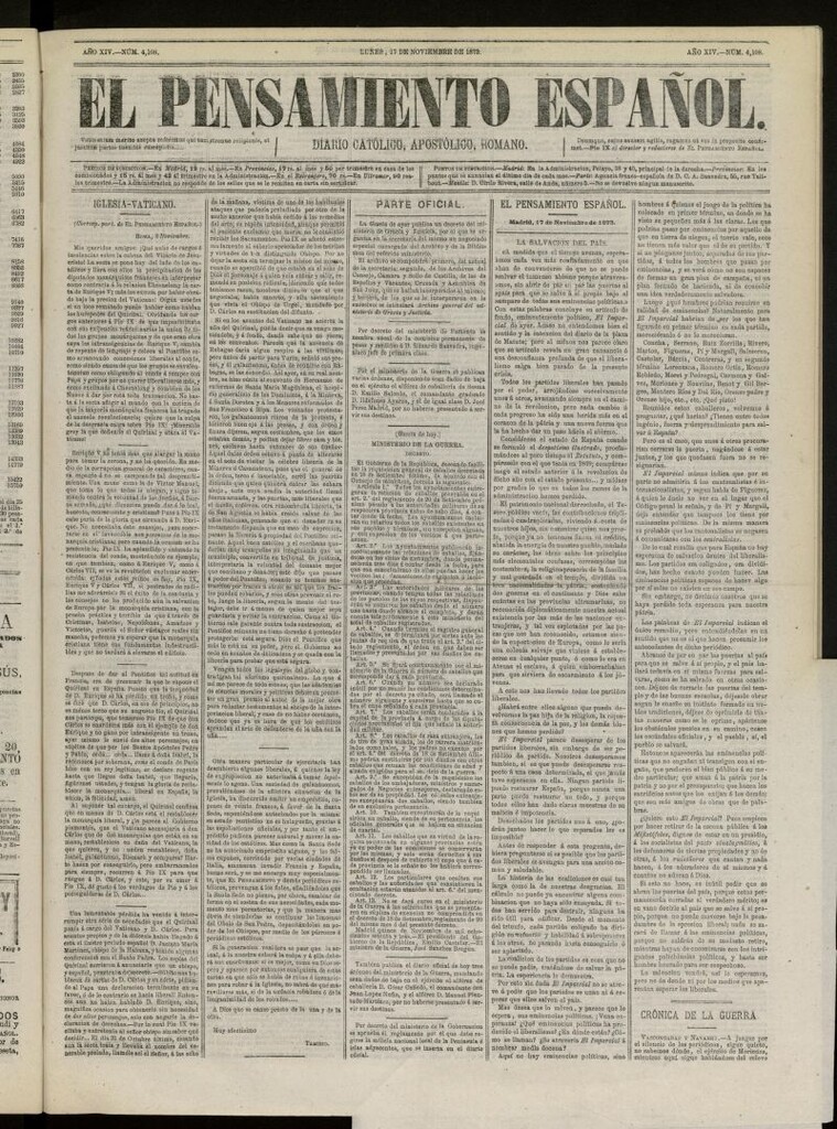 Miniatura de El Pensamiento Español del 17 de noviembre de 1873, nº 4108[sic]