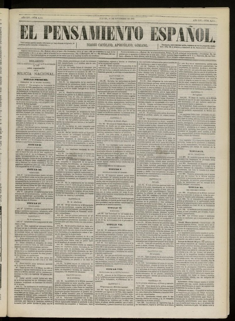 Miniatura de El Pensamiento Español del 20 de noviembre de 1873, nº 4111[sic]