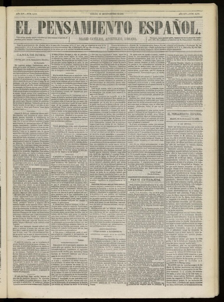 Miniatura de El Pensamiento Español del 22 de noviembre de 1873, nº 4113[sic]