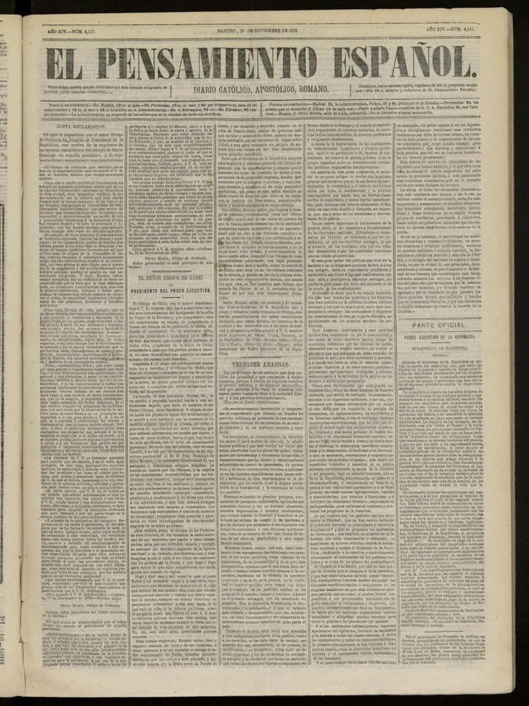 Miniatura de El Pensamiento Español del 25 de noviembre de 1873, nº 4115[sic]