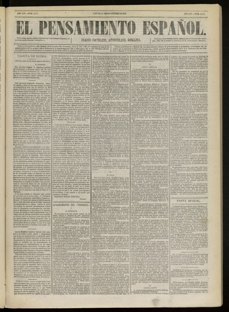 Miniatura de El Pensamiento Español del 27 de noviembre de 1873, nº 4117[sic]