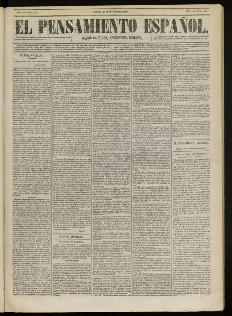 Miniatura de El Pensamiento Español del 28 de noviembre de 1873, nº 4118[sic]