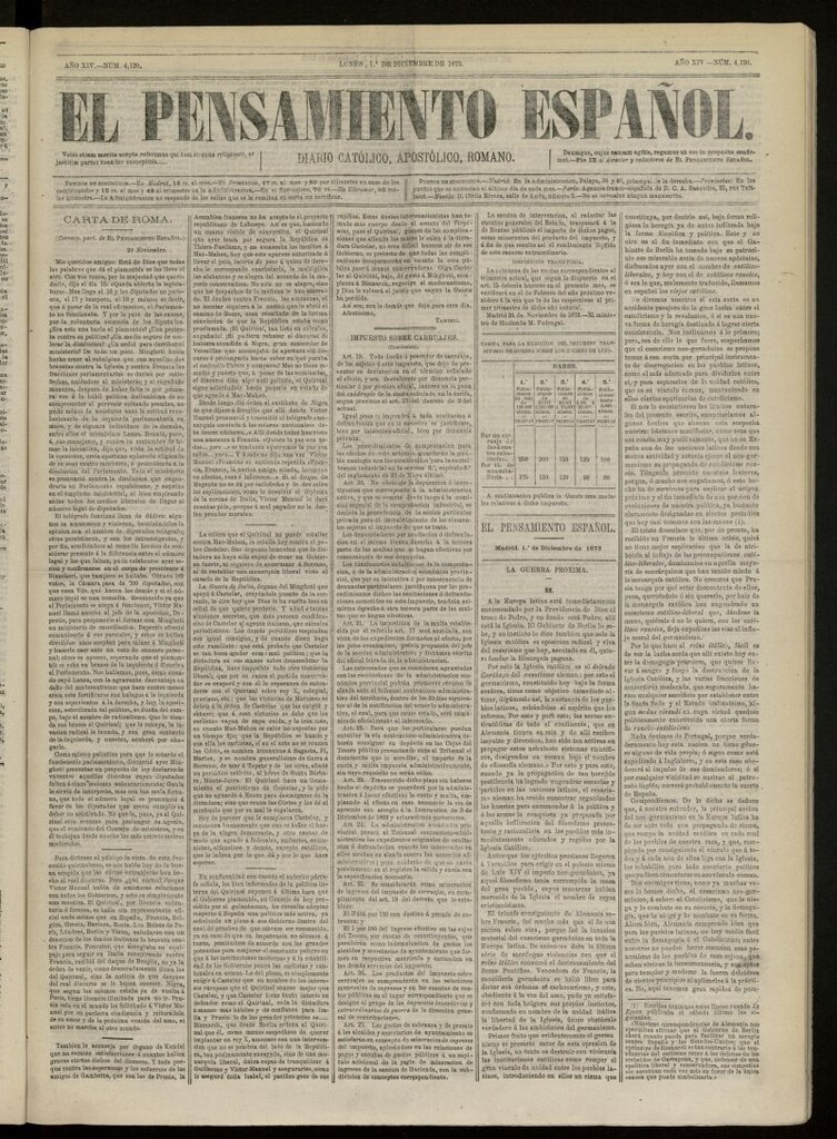 Miniatura de El Pensamiento Español del 1 de diciembre de 1873, nº 4120[sic]