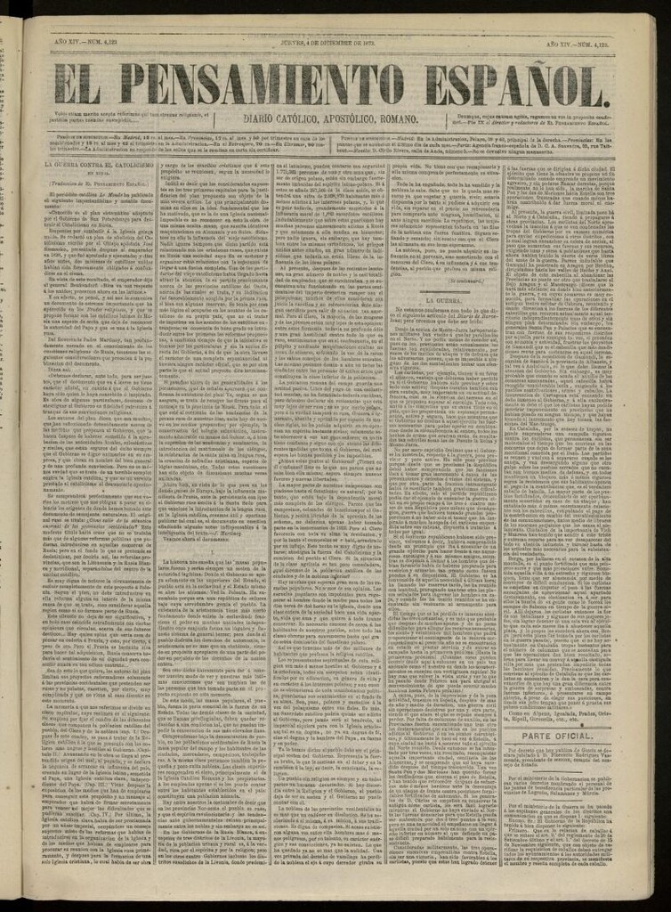 Miniatura de El Pensamiento Español del 4 de diciembre de 1873, nº 4123[sic]