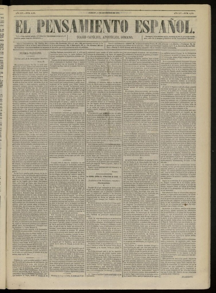 Miniatura de El Pensamiento Español del 6 de diciembre de 1873, nº 4125[sic]