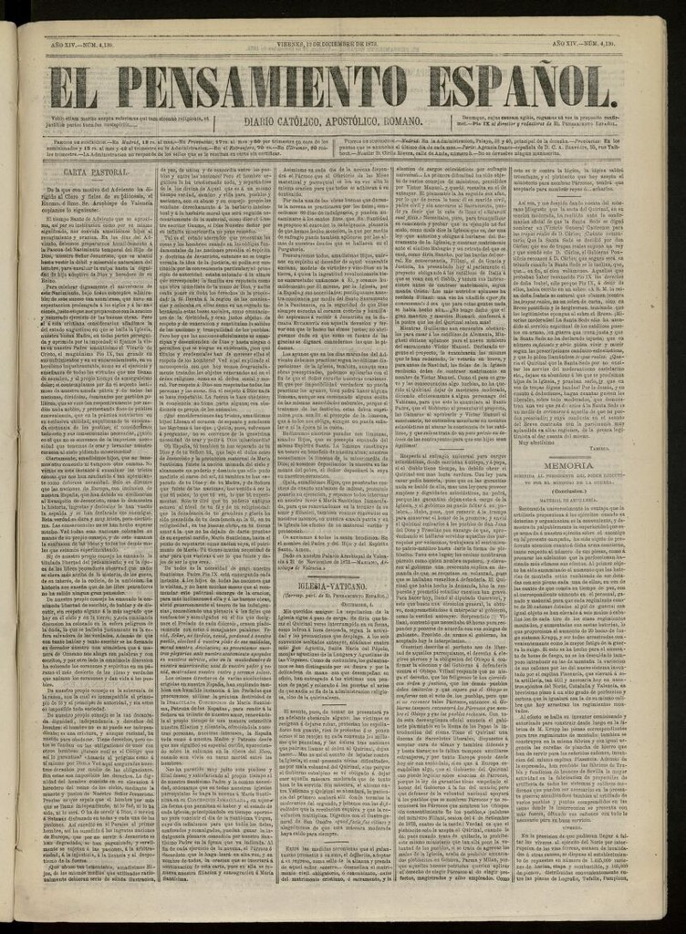 Miniatura de El Pensamiento Español del 12 de diciembre de 1873, nº 4130[sic]
