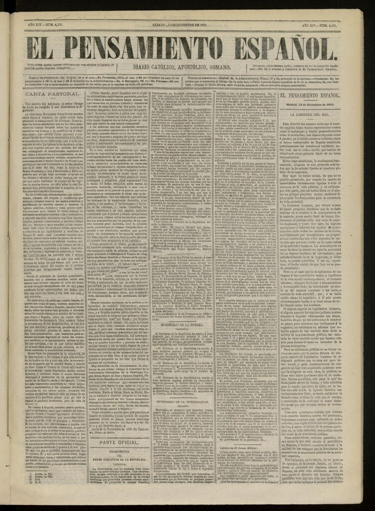 Miniatura de El Pensamiento Español del 13 de diciembre de 1873, nº 4131[sic]