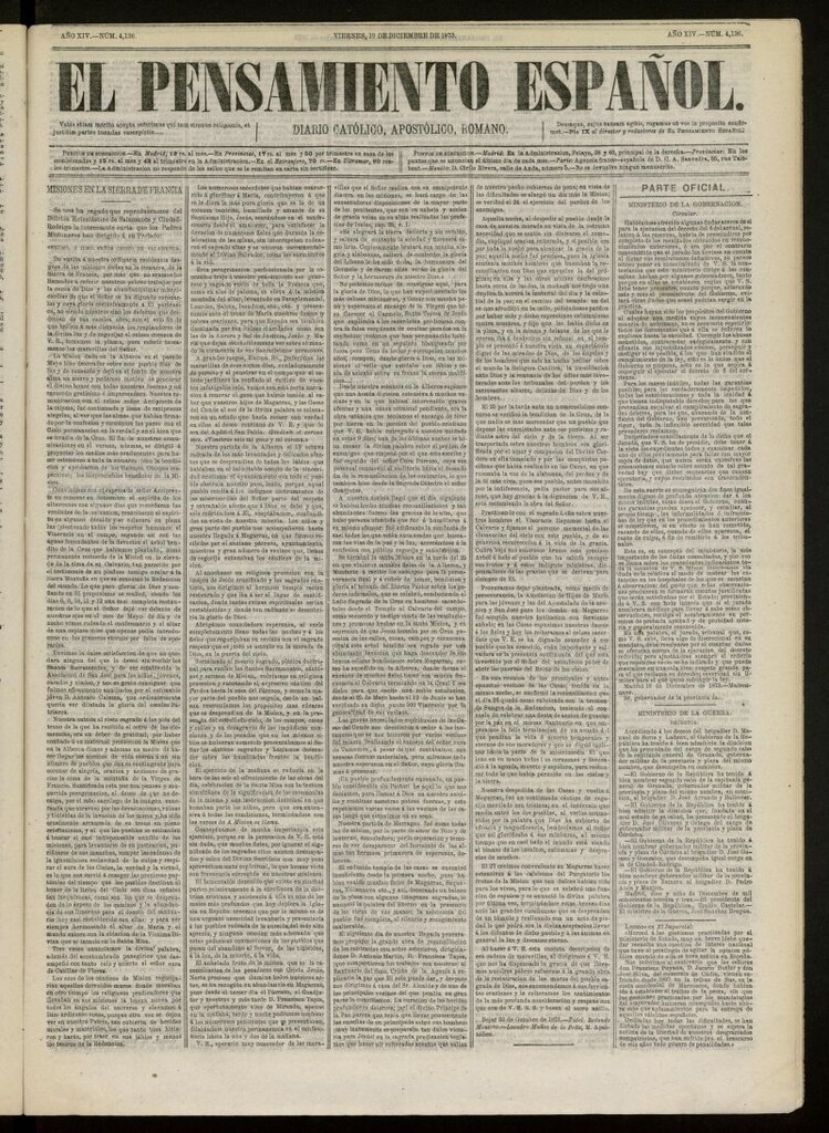 Miniatura de El Pensamiento Español del 19 de diciembre de 1873, nº 4136[sic]