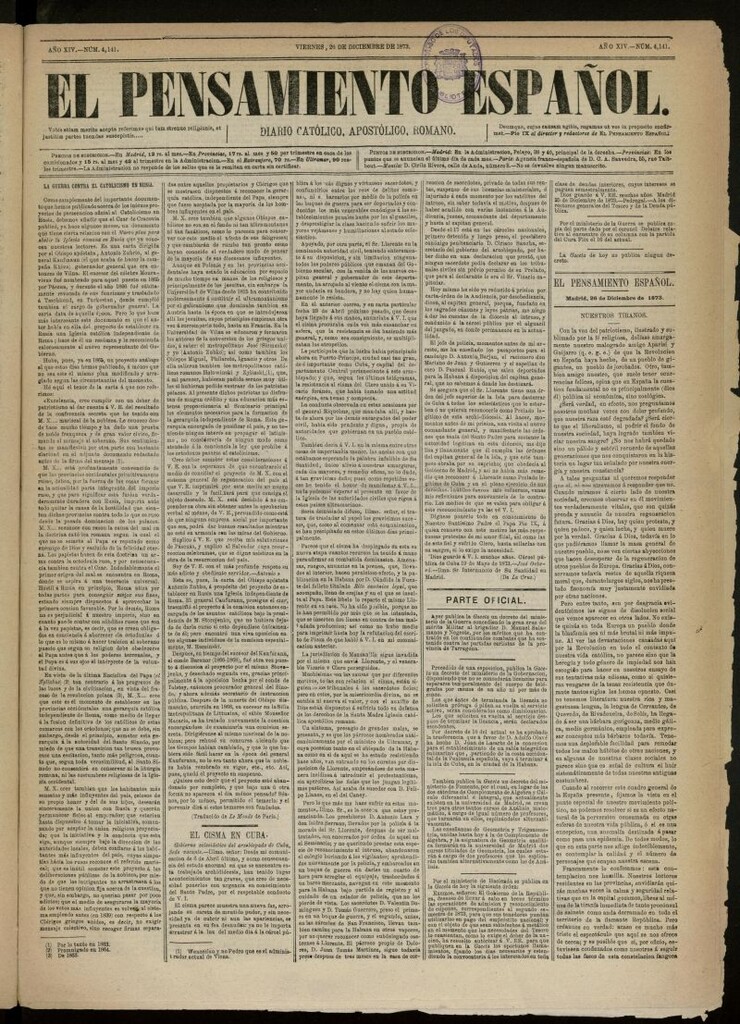 Miniatura de El Pensamiento Español del 26 de diciembre de 1873, nº 4141[sic]