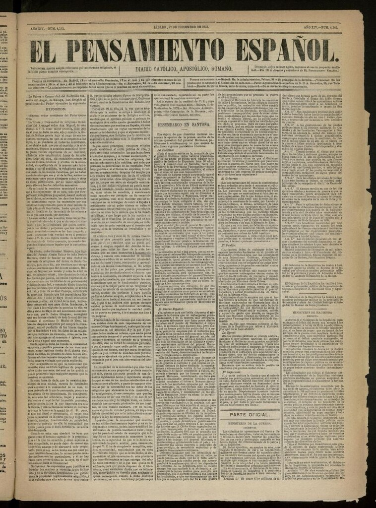 Miniatura de El Pensamiento Español del 27 de diciembre de 1873, nº 4142[sic]
