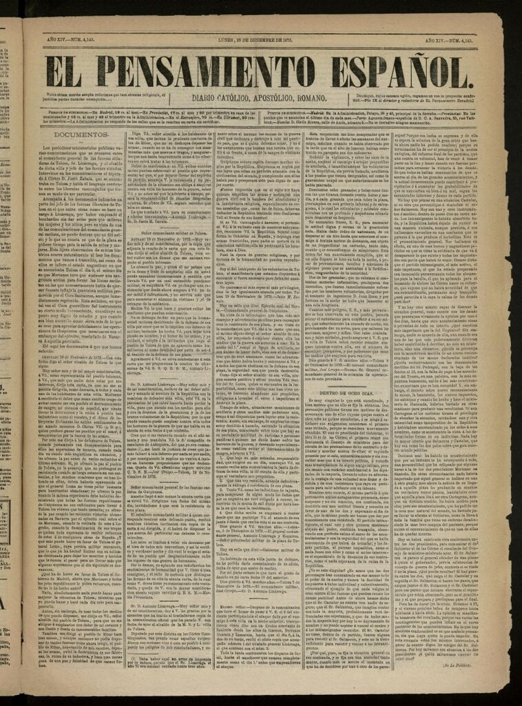 Miniatura de El Pensamiento Español del 29 de diciembre de 1873, nº 4143[sic]