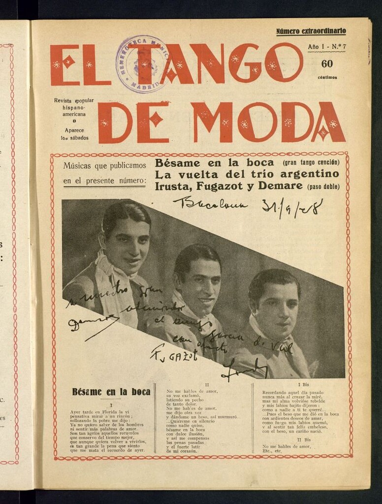 Miniatura de El Tango de Moda : revista popular hispano-americana. Aparece los sábados. Nº 7