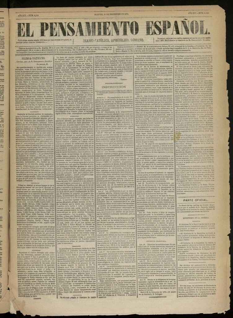 Miniatura de El Pensamiento Español del 30 de diciembre de 1873, nº 4144[sic]
