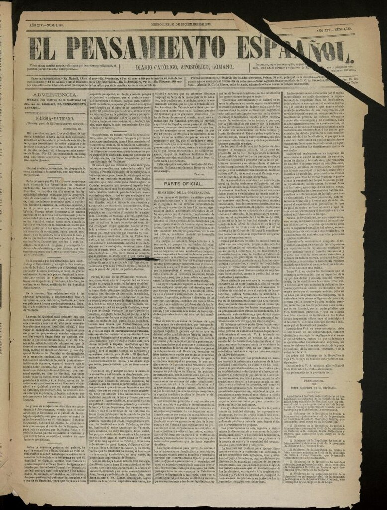 Miniatura de El Pensamiento Español del 31 de diciembre de 1873, nº 4145[sic]