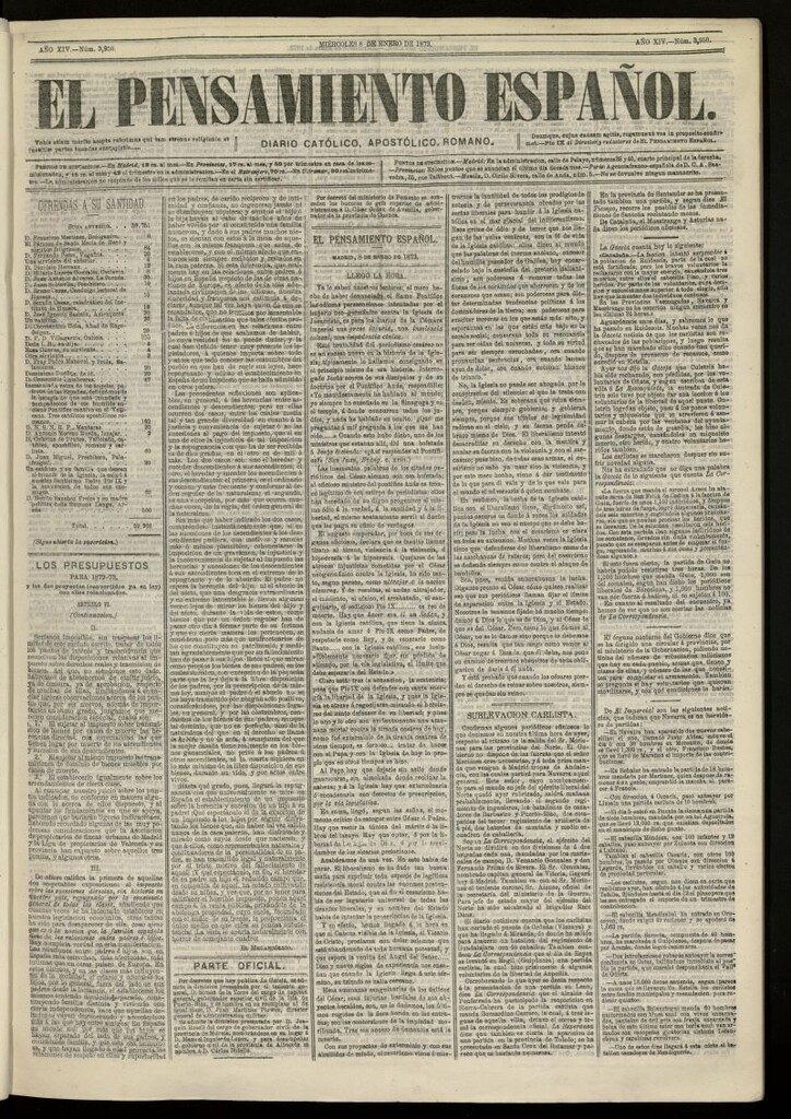 Miniatura de El Pensamiento Español del 8 de enero de 1873, nº 3950