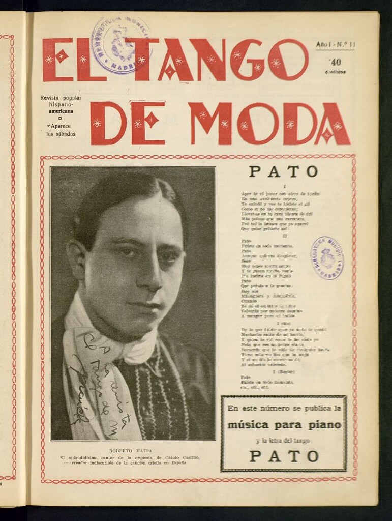 Miniatura de El Tango de Moda : revista popular hispano-americana. Aparece los sábados. Nº 11