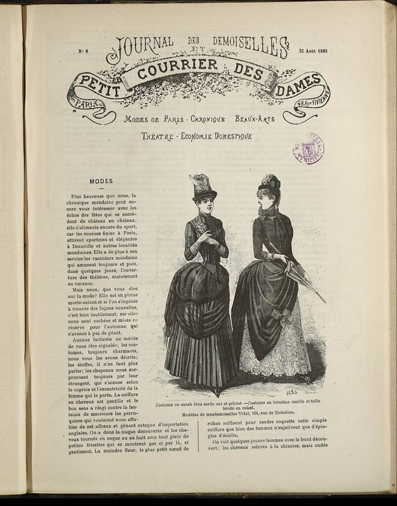 Miniatura de Journal des Demoiselles et Petit courrier des dames del 22 de Agosto de 1885