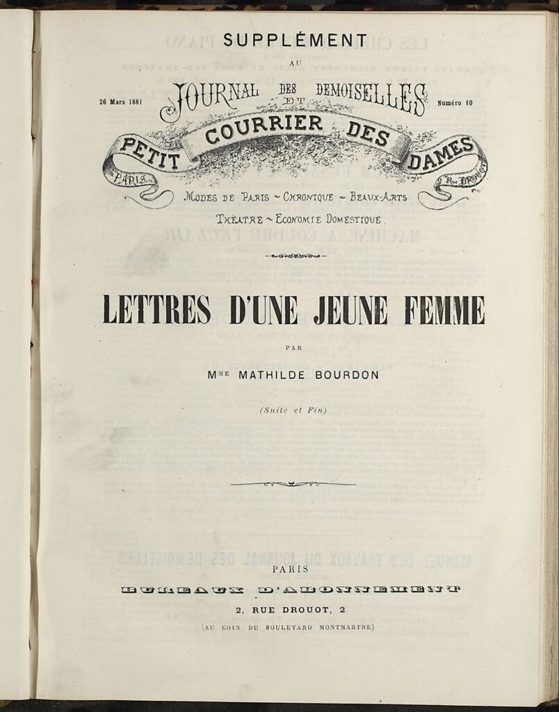 Miniatura de Journal des Demoiselles et Petit courrier des dames del 26 de Marzo de 1881. Suplemento
