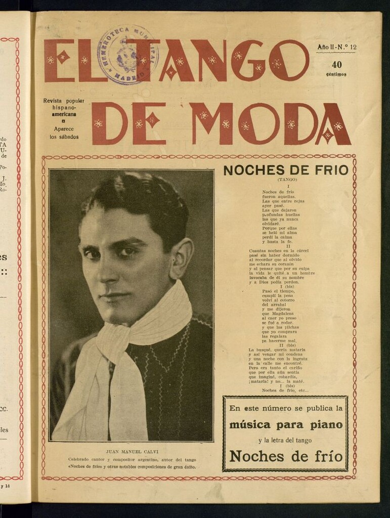 Miniatura de El Tango de Moda : revista popular hispano-americana. Aparece los sábados. Nº 12