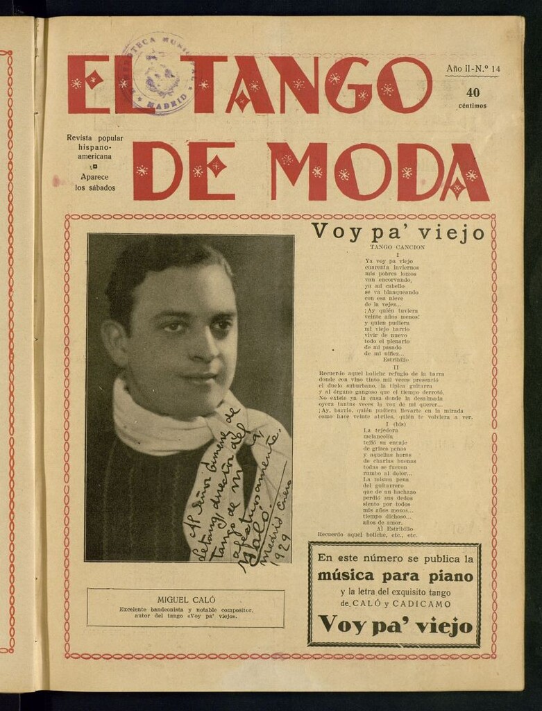 Miniatura de El Tango de Moda : revista popular hispano-americana. Aparece los sábados. Nº 14