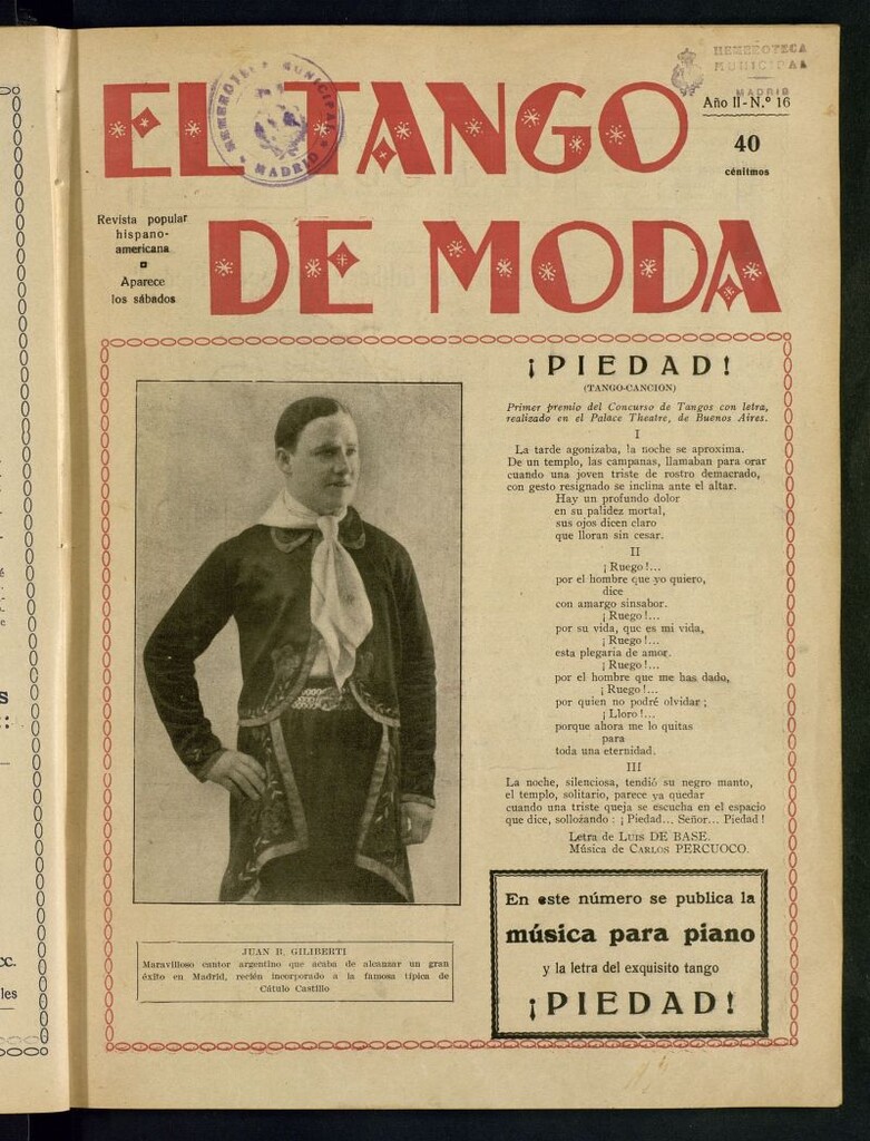 Miniatura de El Tango de Moda : revista popular hispano-americana. Aparece los sábados. Nº 16