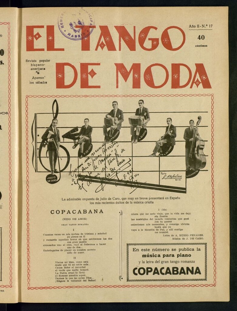 Miniatura de El Tango de Moda : revista popular hispano-americana. Aparece los sábados. Nº 17