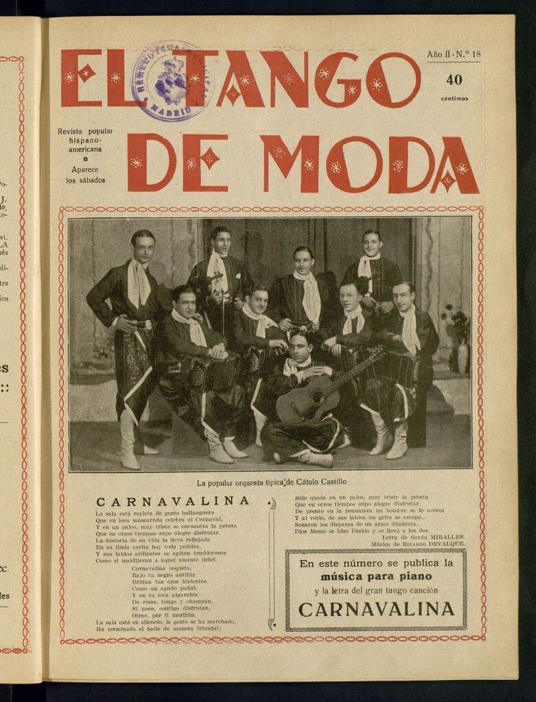 Miniatura de El Tango de Moda : revista popular hispano-americana. Aparece los sábados. Nº 18