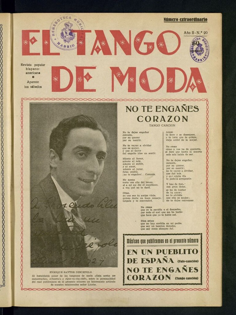 Miniatura de El Tango de Moda : revista popular hispano-americana. Aparece los sábados. Nº 20