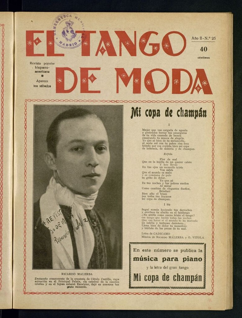 Miniatura de El Tango de Moda : revista popular hispano-americana. Aparece los sábados. Nº 25