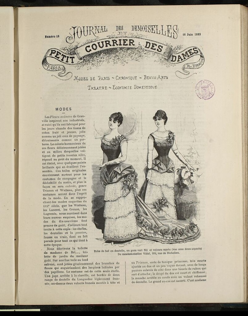 Miniatura de Journal des Demoiselles et Petit courrier des dames del 16 de Junio de 1883