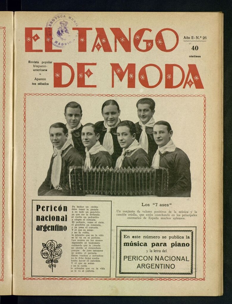 Miniatura de El Tango de Moda : revista popular hispano-americana. Aparece los sábados. Nº 26