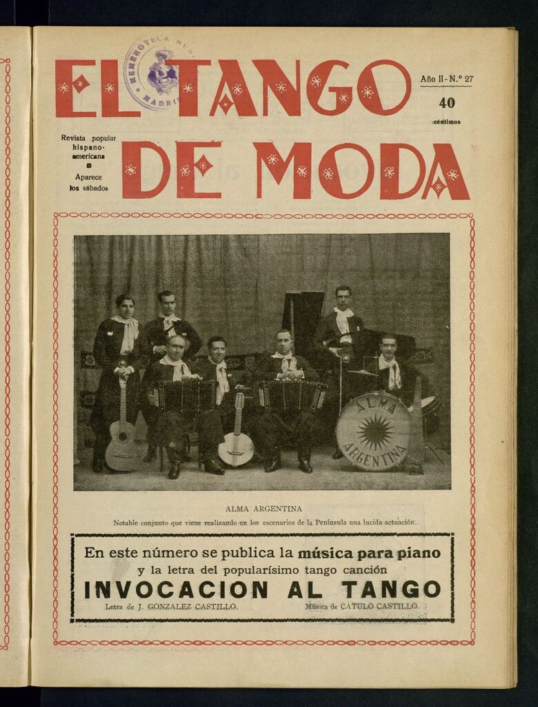 Miniatura de El Tango de Moda : revista popular hispano-americana. Aparece los sábados. Nº 27