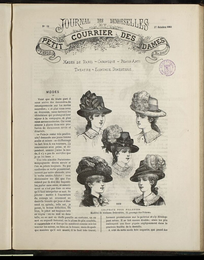 Miniatura de Journal des Demoiselles et Petit courrier des dames del 27 de Octubre de 1883