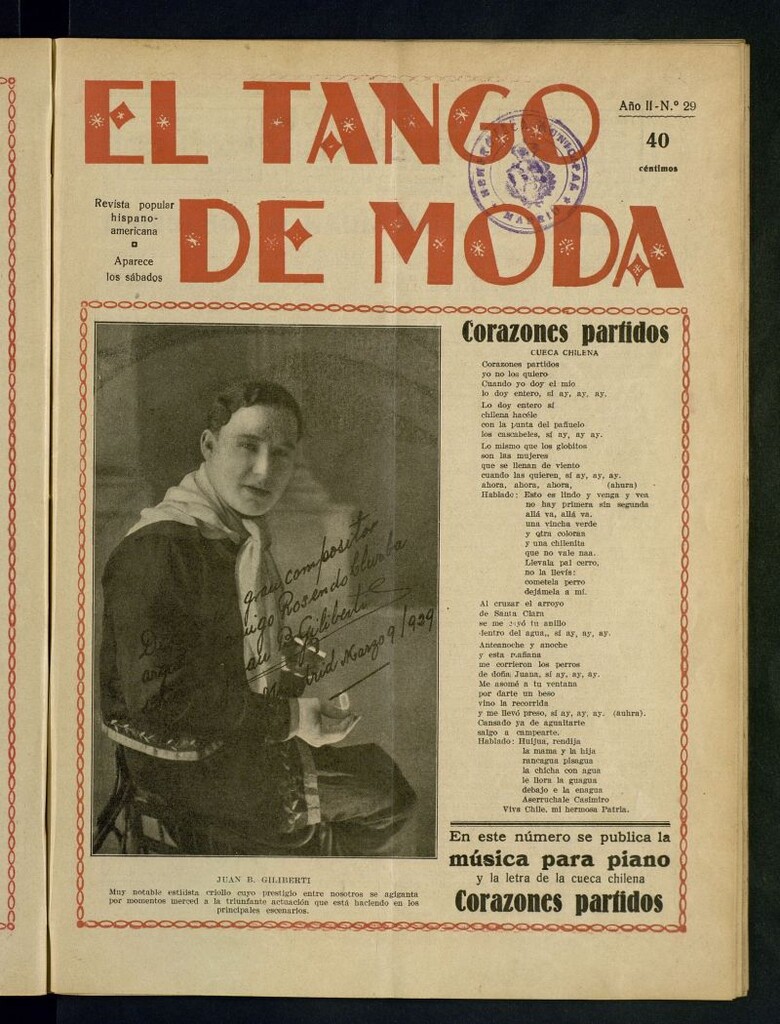 Miniatura de El Tango de Moda : revista popular hispano-americana. Aparece los sábados. Nº 29