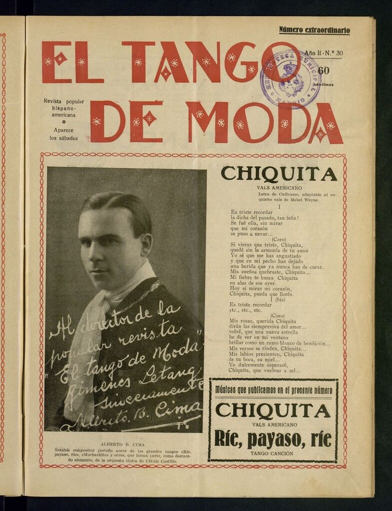 Miniatura de El Tango de Moda : revista popular hispano-americana. Aparece los sábados. Nº 30