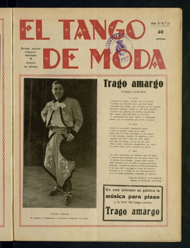 Miniatura de El Tango de Moda : revista popular hispano-americana. Aparece los sábados. Nº 31